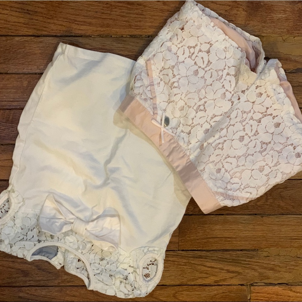 Tahari White and tan shirt and short lace outfit